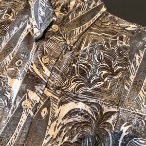 Kahala Hawaiian Gray Surfer Palm Tree Surf Boards Tropical‎ Mens Button Up Large